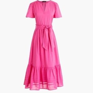 NWT J Crew Pink Cotton Tie Waist Tiered Midi Dress Sz 0